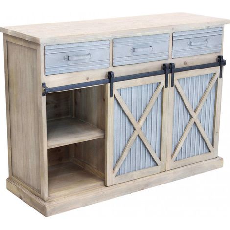 Mobile in metallo e legno con ripiani e cassetti  113x39.5xH81 cm finitura moderna Dolph (1/4)
