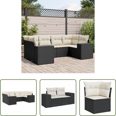 vidaXL Canapé en résine - Salon de jardin 6 pcs avec coussins noir résine tressée (1/5)