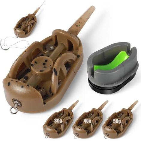 Lot de 4 nourrisseurs carpe avec moule à décharge rapide 30g 40g 50g, nourrisseurs inline avec plombs, matériel de pêche pour appâts carpe
