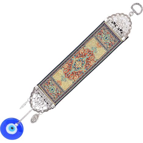 Tapis de style turc avec ruban bleu œil protecteur, décoration intérieure, cercle doré (1/5)