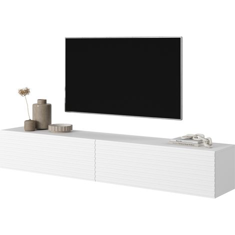 Selsey – Meuble TV blanc 175 cm – Panneau stratifié résistant aux rayures – Façade fraisée avec niches – Pour téléviseur jusqu'à 75"