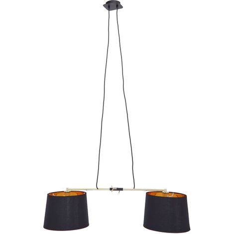 Premier Housewares Ceiling Lights Black Finish 2 Bulbs Round Hammered Pattern Shape Pendant Light Antique Ceiling Lighting Contemporary Pendant Hanging Lighting For Ceiling w110 x d30 x h150cm (1/5)