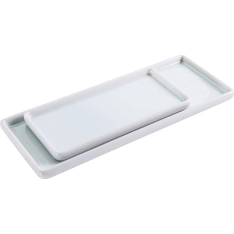 Plateaux de Rangement Support Multifonctionnel Lot de 2 en Céramique Blanche Style Japonerie Design Simple, Texture Délicate, Résistant Gel pour Salle de Bain pour Lavabo'-'-