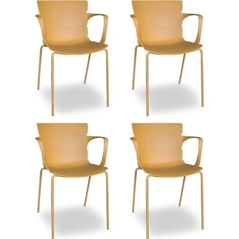 Lot de 4 fauteuils de table de jardin en polypropylène et métal, MONTAUK