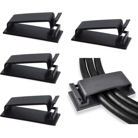 Gestion des câbles, 50 clips adhésifs pour câbles, organisateurs de câbles électriques pour câbles Ethernet et systèmes de gestion des câbles pour TV, PC et bureau. (1/4)