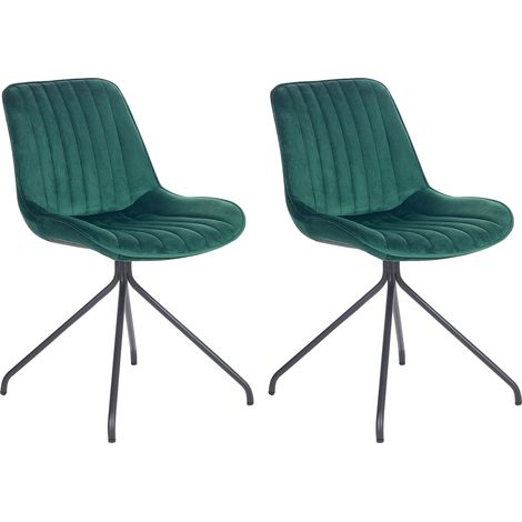 Conjunto de 2 sillas de terciopelo verde esmeralda negro acolchado sin reposabrazos Navasota