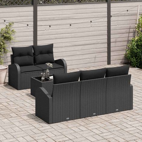 Conjunto de sofá de jardín 6 pcs Negro ratán sintético vidaXL (1/5)