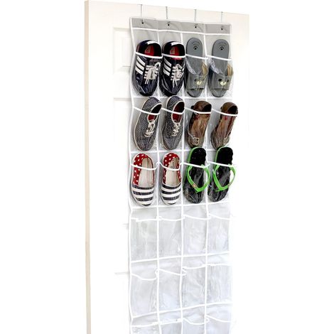 Transparenter Schuh-Organizer zum Einhängen an der Tür, 24 Fächer, grau (64'' x 19'') (1/5)