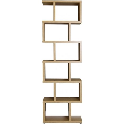 Étagère Zig Zag 7 niveaux – Séparateur de pièce en chêne – Pieds métalliques réglables – Pour salon et bibliothèque – Topkit