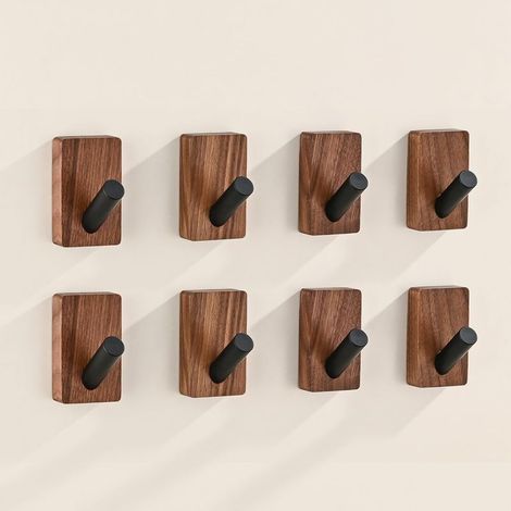 Set aus 8 Holzwandhaken, selbstklebend und dekorativ, im Bohème-Stil, aus Walnussholz, zum Aufhängen von Handtüchern, Kleidung, Decken, Hüten, Rucksäcken, Bademänteln, Kinderzimmertüren usw. (1/5)
