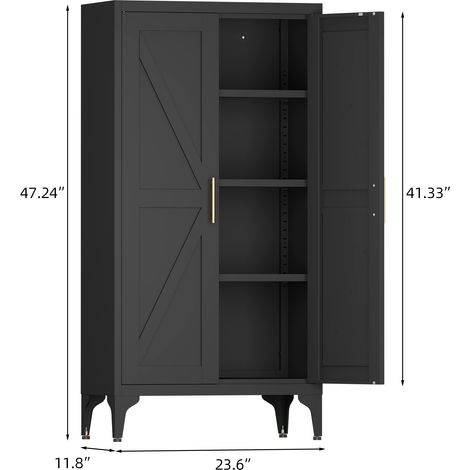 Armoire de rangement métallique à 2 portes réglables avec étagères ajustables, idéale pour la cuisine, le salon, la salle à manger et le bureau. Couleur : noir. (1/5)