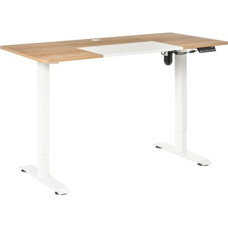 Bureau Électrique Réglable en Hauteur 140x70 cm avec 4 Mémo et Protection Anti-Collision en Blanc (1/5)