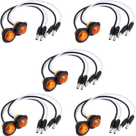 10 pièces Feux de Gabarit LED Ambre 3/4 Pouce, 12V avec Bornes DC pour Remorque, Camion, Bateau (1/5)