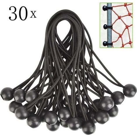 Tendeurs élastiques en caoutchouc – Lot de 30 pièces avec boules pour bâches, tentes, pavillons, rideaux et grillages de jardin (1/4)