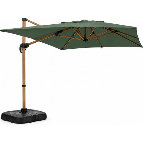 Sombrilla rectangular de 2x3 m con brazo lateral giratorio, verde, estructura con efecto madera PIANA