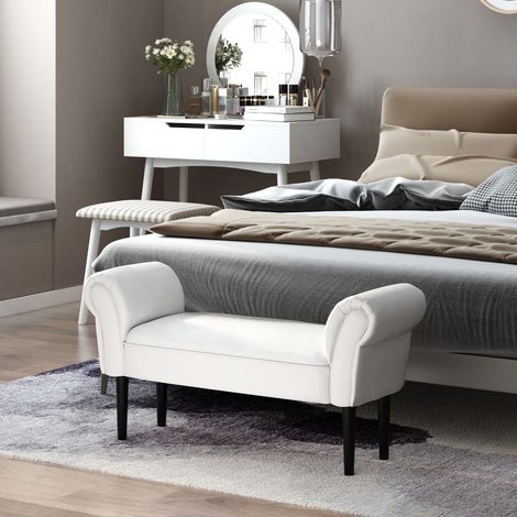 Banquette chaussures accoudoirs Bois 130 kg banc rembourré chambre/salon/couloir charge 102x36x51 cm