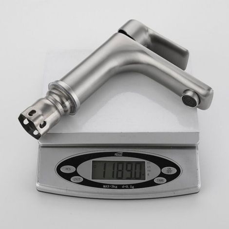 Mitigeur Lavabo - Acier Inoxydable SUS304 - Finition Brossée - Noyau Valve Céramique - Monotrou 32-38 mm (1/4)