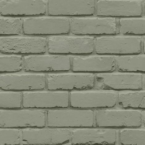 Fine Decor Painted Brick Sage Green Wallpaper Realistic Modern Feature Wall (1/4)