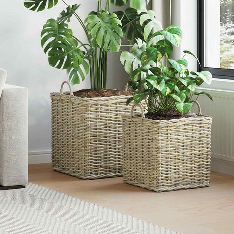 vidaXL Planter Basket GENDT 2 pcs Natural Grey Kubu Rattan (1/5)