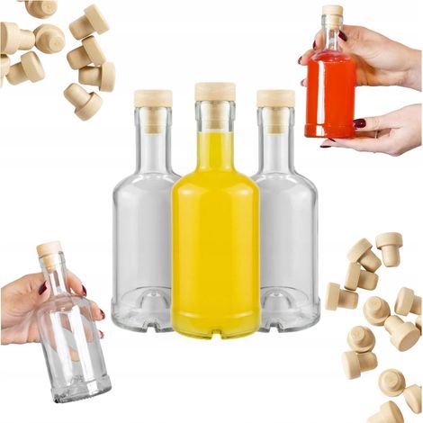 Lot de 5 bouteilles en verre Tadek de 250 ml avec bouchon en liège, idéales pour les liqueurs, alcools et jus. (1/5)