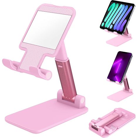Support téléphone rose, support pliable pour tablette et mobile, compatible Samsung iPad Mini iPhone et tous smartphones, idéal bureau (1/5)