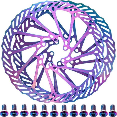 Convient aux disques de frein de vélo usinés CNC (lot de 2) Disques de frein en acier inoxydable de 180 mm avec 6 trous de ventilation et 12 vis revêtues de titane (1/4)