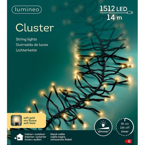 Lumineo LED Lichterkette Cluster schwarz 14 Meter 1512 Lichter - softgold (1/3)
