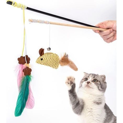 Lot de 2 bâtons pour chats, jouet à plumes interactif, stylo pour chats, fabricant de jouets pour chats (1/4)