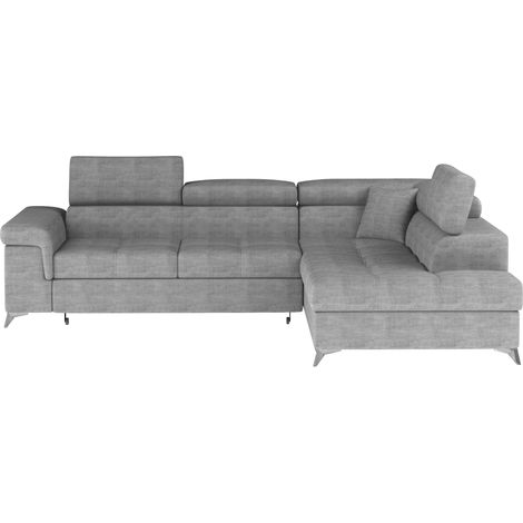 Canapé d'angle convertible PALAZZO 4 places gris – angle droit avec coffre (1/5)