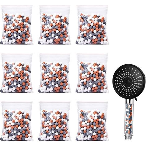 Kit de remplacement pour pommeau de douche anticalcaire, comprenant 9 billes à ions négatifs. (1/5)