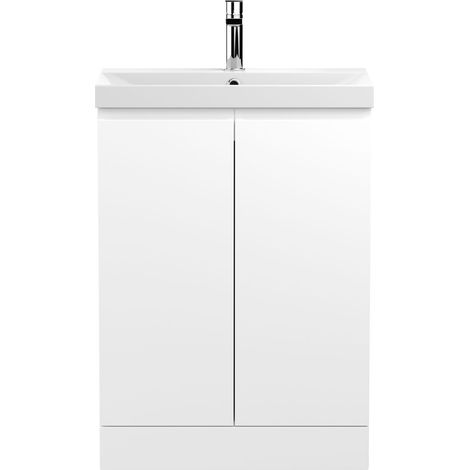 Hudson Reed Urban Floor Standing 2-Door Vanity Unit with Basin 3 Satin White - 600mm Wide (1/5)