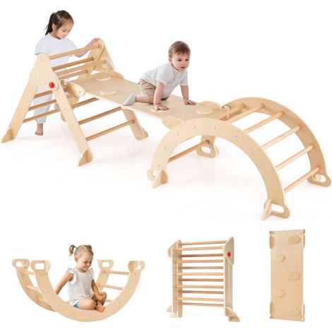 Ensemble d'escalade enfant 7 en 1 en bois de hêtre pliable avec toboggan et rampe double face pour salle de jeux, crèche et maison