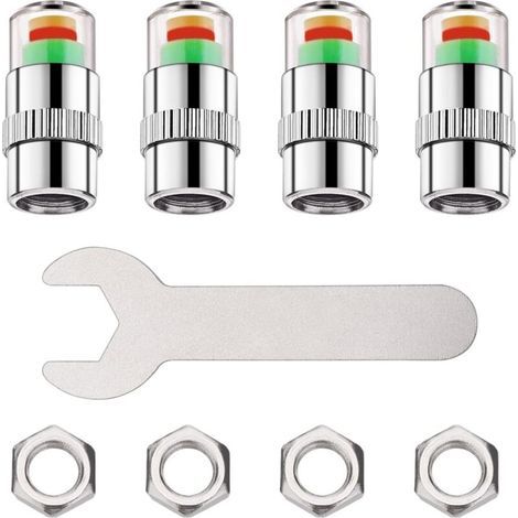 Bouchons de Tige de Valve de Moniteur de Pression de Pneu de Voiture, 4 pcs universels indicateur de capteur de Pneu Bouchons de Valve de Pneu + 4 pcs écrou antivol + clé, 3 Couleurs Moniteur (1/5)