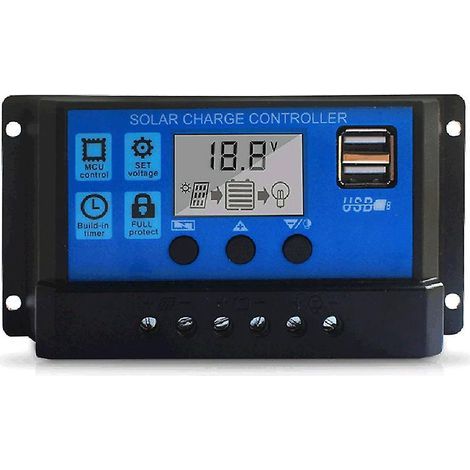 20A Solar-Laderegler, verbesserter USB-Anschluss für Solarpanels, intelligenter Regler für Solarpanel-Batterien (2A, blau) (1/5)