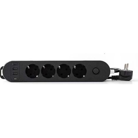 Multiprise 4 Prises 16A + 4 USB (3 USB A + 1 USB C PD20W) avec Interrupteur, Câble 2M, Noir