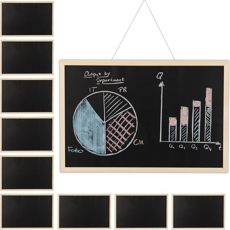 Set of 10 Relaxdays Chalkboards with Wooden Frame, Wipeable Memo Board, Office Accessory, Wall-Mount, Black, 40x60cm