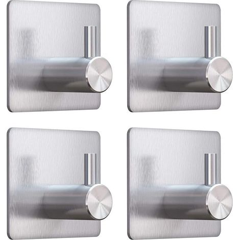 Crochets Auto-Adhésifs, en Acier Inoxydable Pour Cuisine, Salle de Bain, Portes, Murs (Argent, Fond Carré) (1/5)