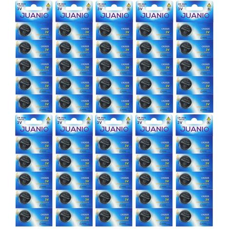 Lot de 50 Piles bouton plates lithium 3V type CR2025 compatibles DL2025 - Juanio - (1/2)