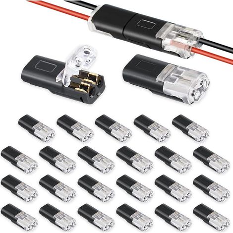 25 Pièces Connecteurs de Fil Basse Tension, Connecteur de câble de Voiture à 2 Broches Étanches Pratiques Et Rapides Connecteur de Câble Enfichable Pour Câble 18-22 AWG, Noir (1/5)