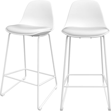 Lot de 2 chaises de bar blanches 65 cm – Revêtement cuir synthétique – Pieds en métal – Confort optimal pour îlot central (1/5)