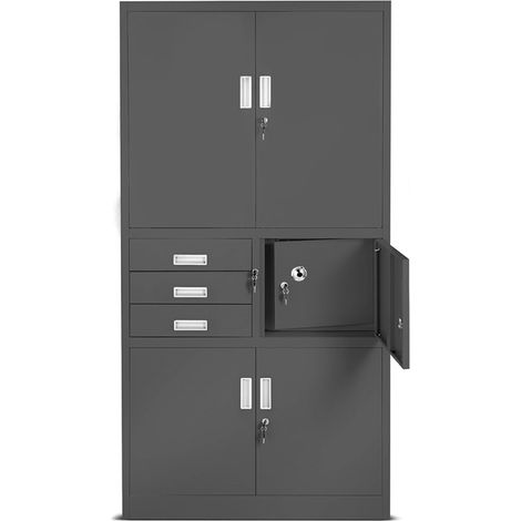 Armoire métallique de bureau avec coffre-fort pour dossiers et documents FILIP II, 900 x 1850 x 400 mm, anthracite