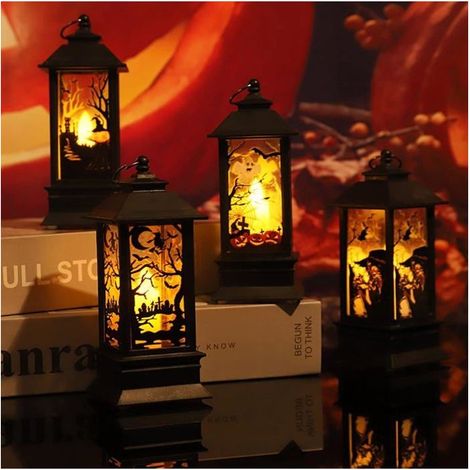 4 Pièces Lanterne Halloween LED, Decoration Halloween Exterieur Interieur a Suspendre, Halloween Decoration Citrouille Lumineuse (1/4)