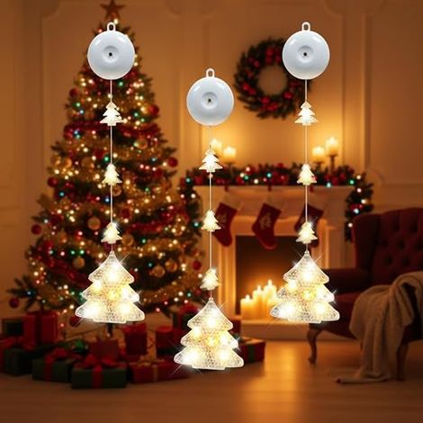 Lumière Noël Fenêtre Rideau Lumineux Noel Pile Guirlande Lumineuse Fenêtre LED Nouvel An Halloween Couleurs Chaudes Sapin de Noël (1/5)