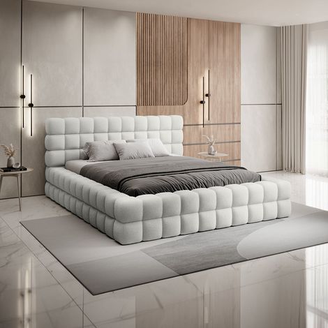 Cama arcón 180x200 incluido somier Cloud bouclette tejido Blanco (1/4)