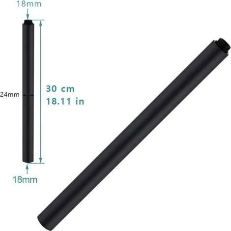 Barre d'extension de douche en acier inoxydable de 30 cm pour douche, extension ronde de pommeau de douche (noir) (1/5)