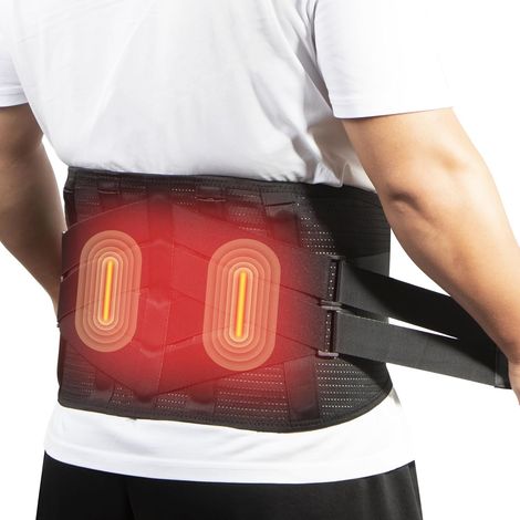 Massant pour lombaire avec chauffage, ceinture orthopédique chauffante pour soulager douleurs dos. 3 modes vibratoires, 6 niveaux chauffage, batterie rechargeable 5000 mAh, sans fil (1/5)