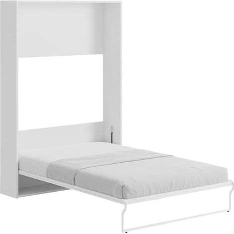 Vente-Unique – Lit escamotable 140x200 cm – Ouverture verticale manuelle – Blanc – Structure panneaux de particules – Hauteur sommier 34 cm (1/4)
