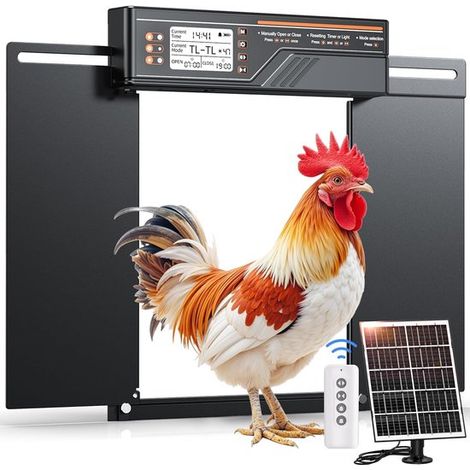 Automatische Kipptür – Große, solarbetriebene Doppelschiebetür mit Timer, Lichtfunktion, Fernbedienung und Einklemmschutz (1/2)