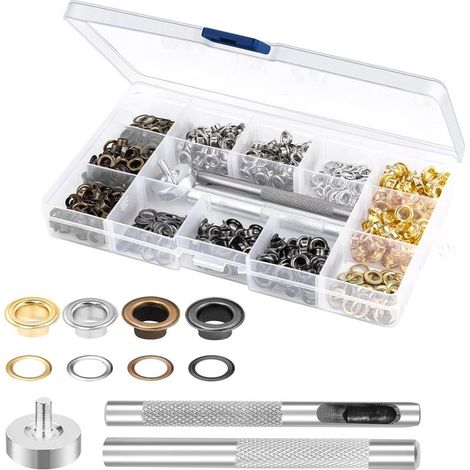 400PCS Oeillets pour Baches, Quatre Couleurs, œillets en Cuivre de 5 mm et Avec 3 Outils Oeillet Couture, Oeillets pour Toile (1/5)
