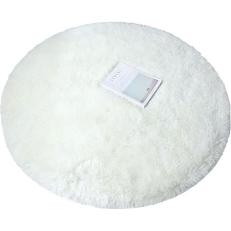 Tapis Rond Chambre Tapis Salon Anti Slip Doux Moelleux Tapis Shaggy Tapis de Sol Grand pour Couloir (Blanc, 80cm) (1/4)